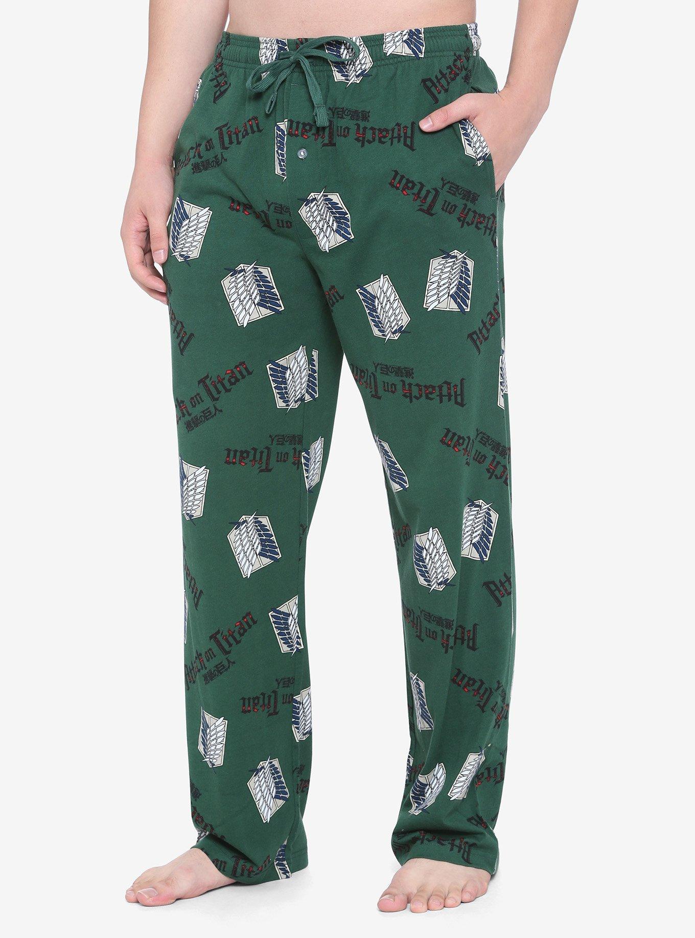 Attack On Titan Scout Logo Pajama Pants, GREEN, hi-res