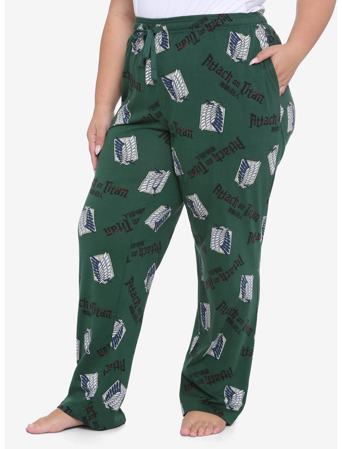 Attack On Titan Scout Logo Girls Pajama Pants Plus Size, GREEN, hi-res