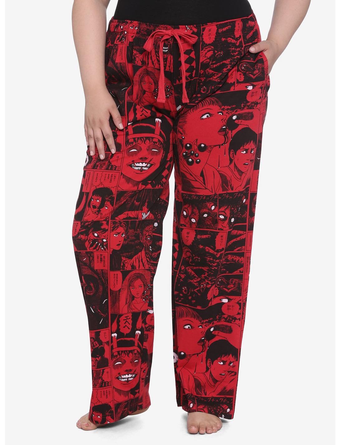 Junji Ito Panel Red Girls Pajama Pants Plus Size, RED, hi-res