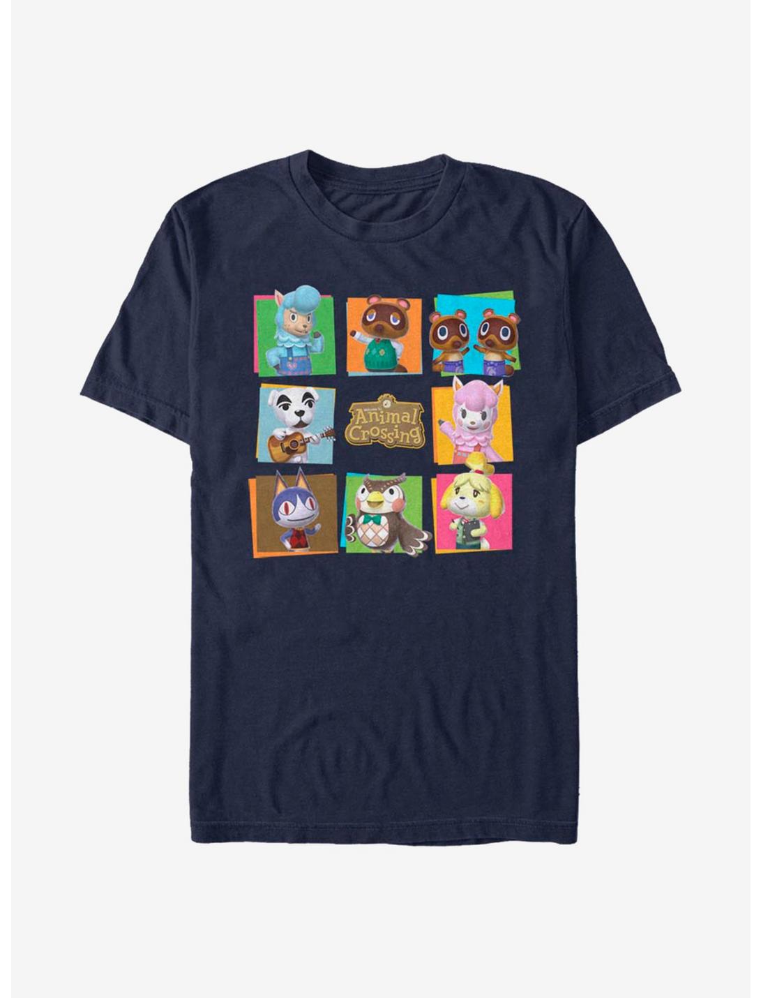 Extra Soft Nintendo Animal Crossing 8 Character Paste Up T-Shirt, NAVY, hi-res