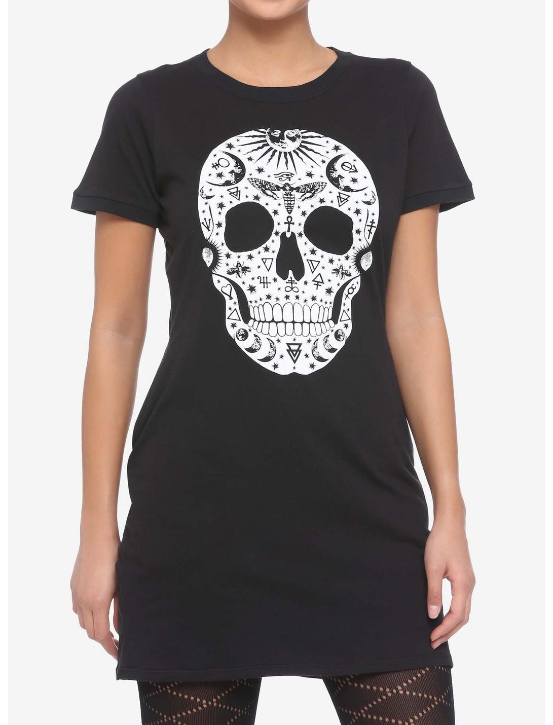 Symbols Skull T-Shirt Dress, BURGUNDY, hi-res