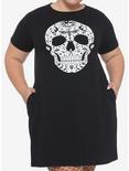 Symbols Skull T-Shirt Dress Plus Size, BURGUNDY, hi-res