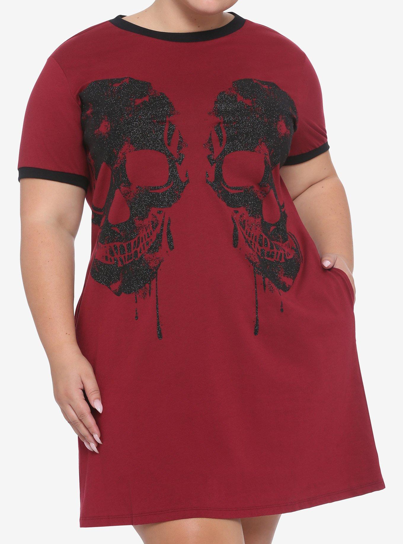 Glitter Skulls Ringer T-Shirt Dress Plus Size Hot Topic