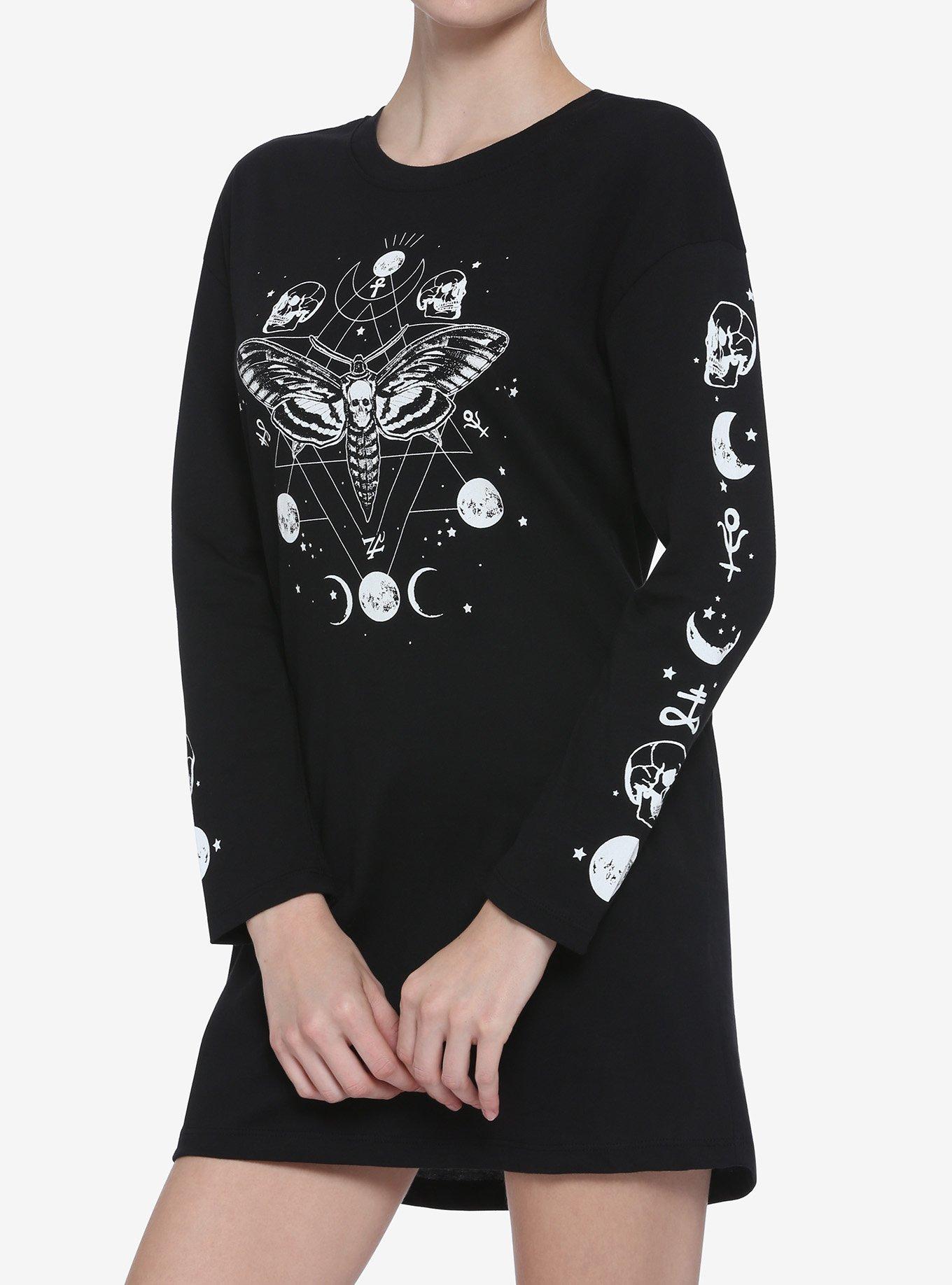 Death's-Head Moth & Skulls Long-Sleeve T-Shirt Dress, MULTI, hi-res