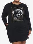 Skeleton Tarot Card Long-Sleeve T-Shirt Dress Plus Size, BLACK, hi-res