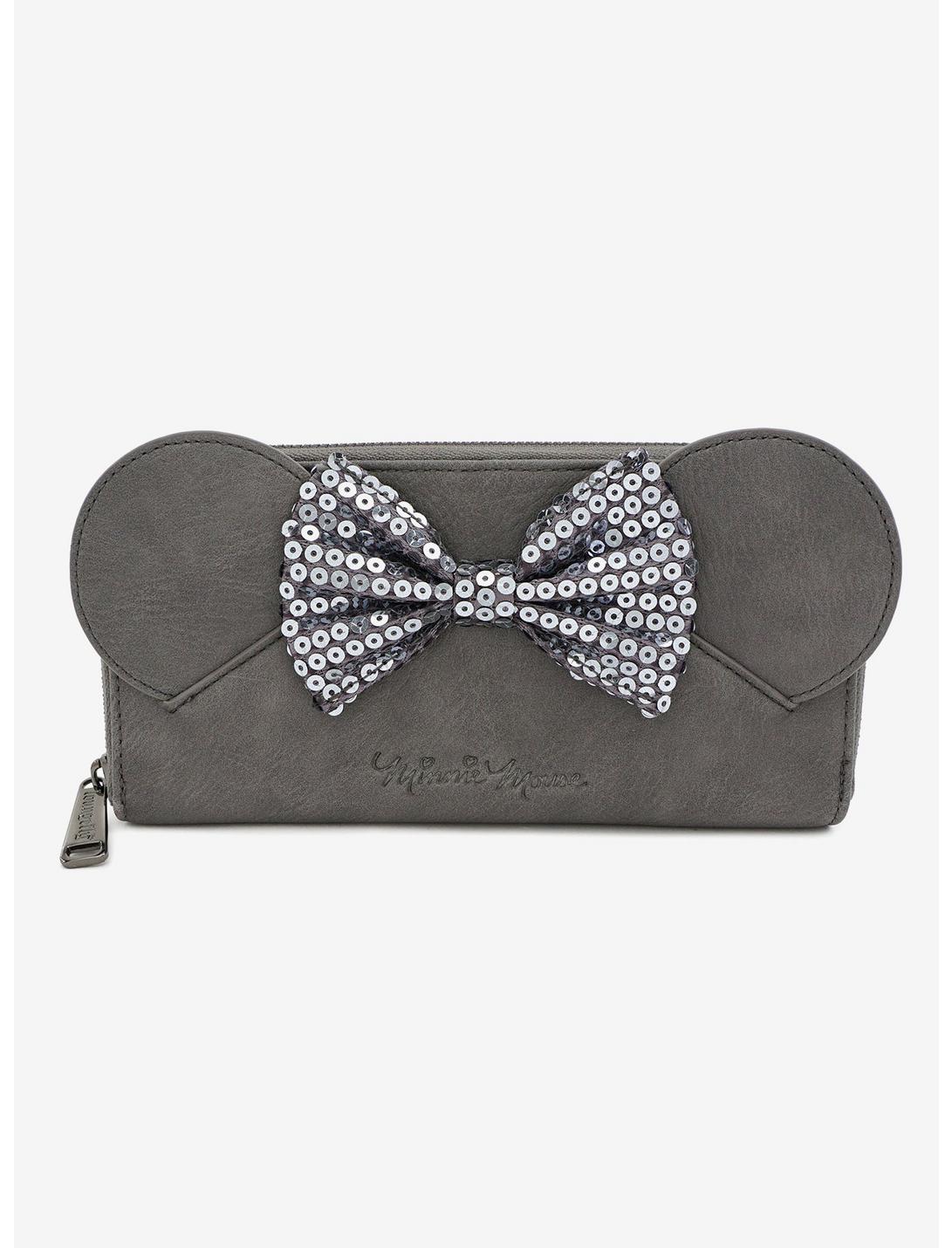 Loungefly Disney Minnie Mouse Grey Sequin Bow Zipper Wallet, , hi-res