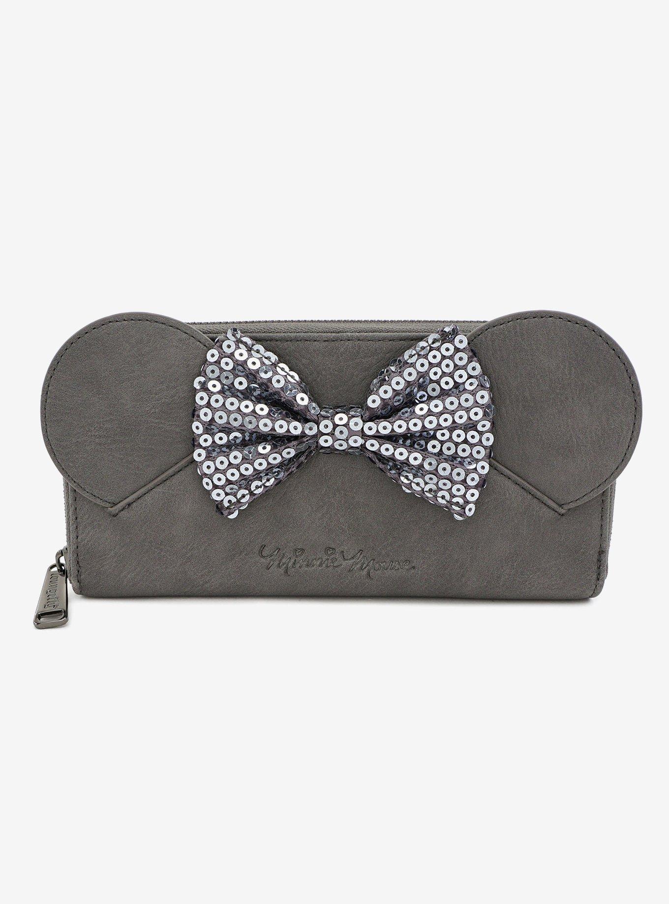 Loungefly Disney Minnie Mouse Grey Sequin Bow Zipper Wallet, , hi-res