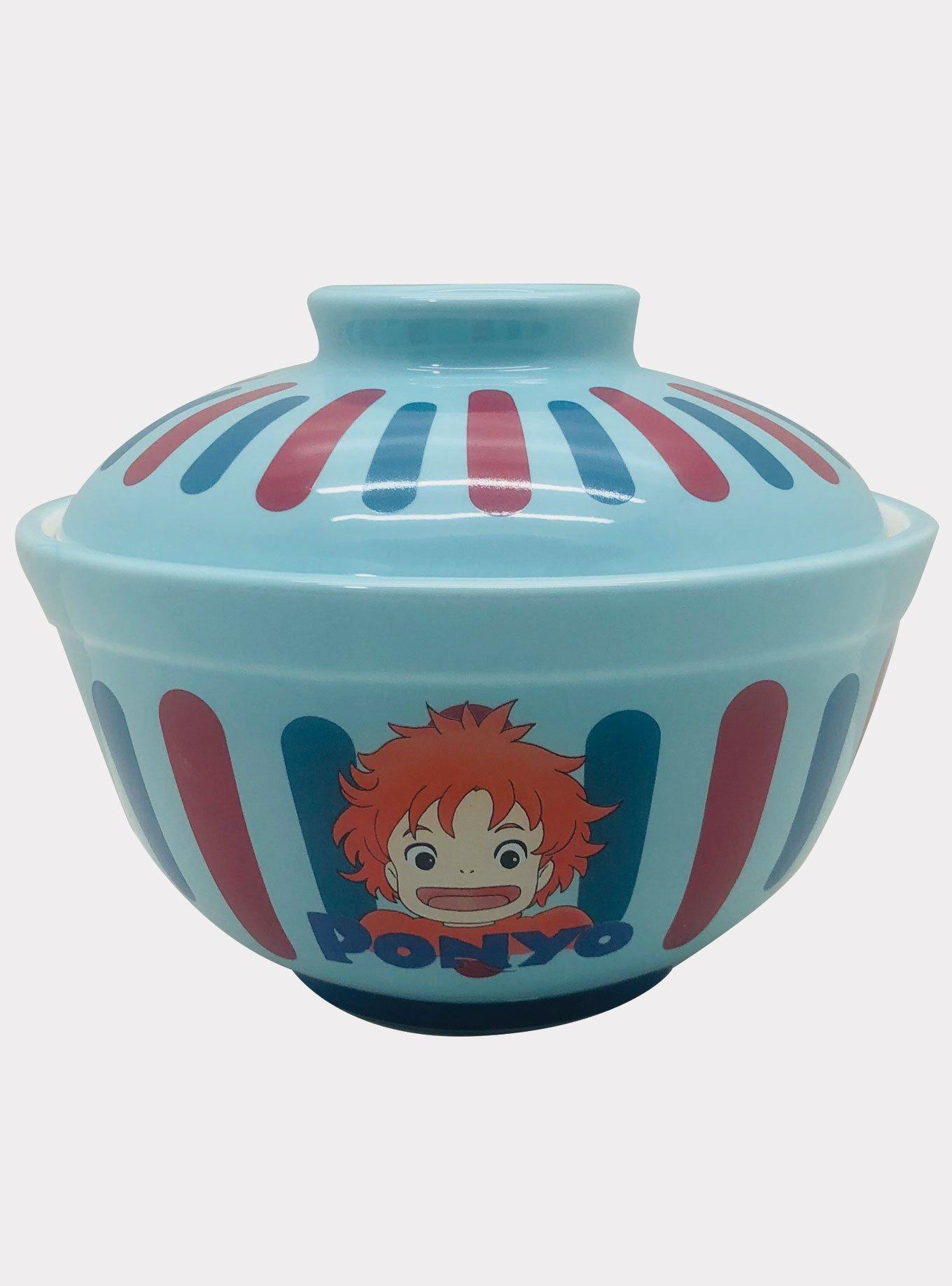 Microwavable Ceramic Noodle Bowl with Handle and Glass Lid Cute Cartoon Ocean