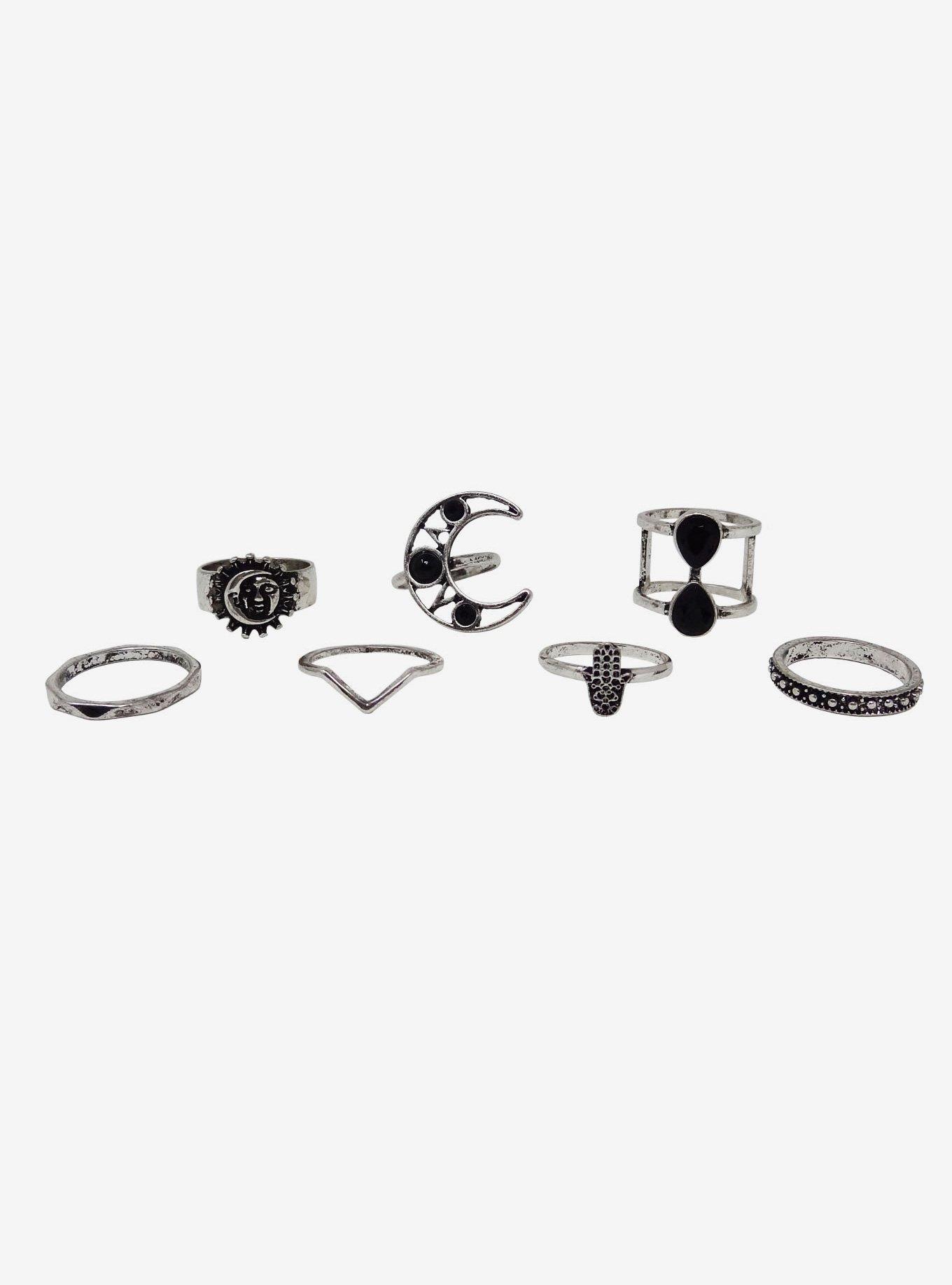 Black Stone Moon Ring Set, , hi-res