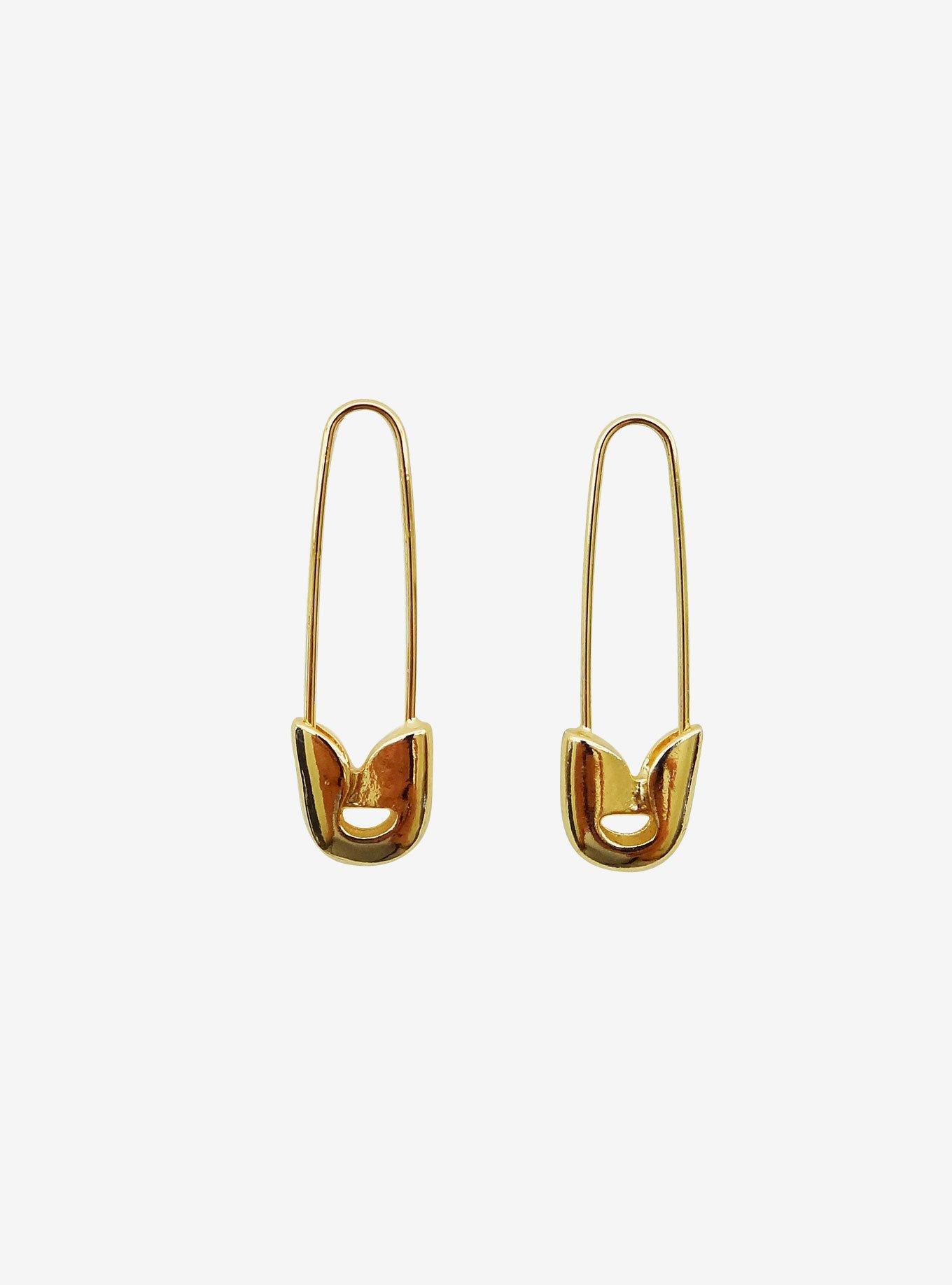 Gold Safety Pin Earrings, , hi-res