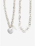 Heart Padlock Barbed Wire Chain Necklace Set, , hi-res