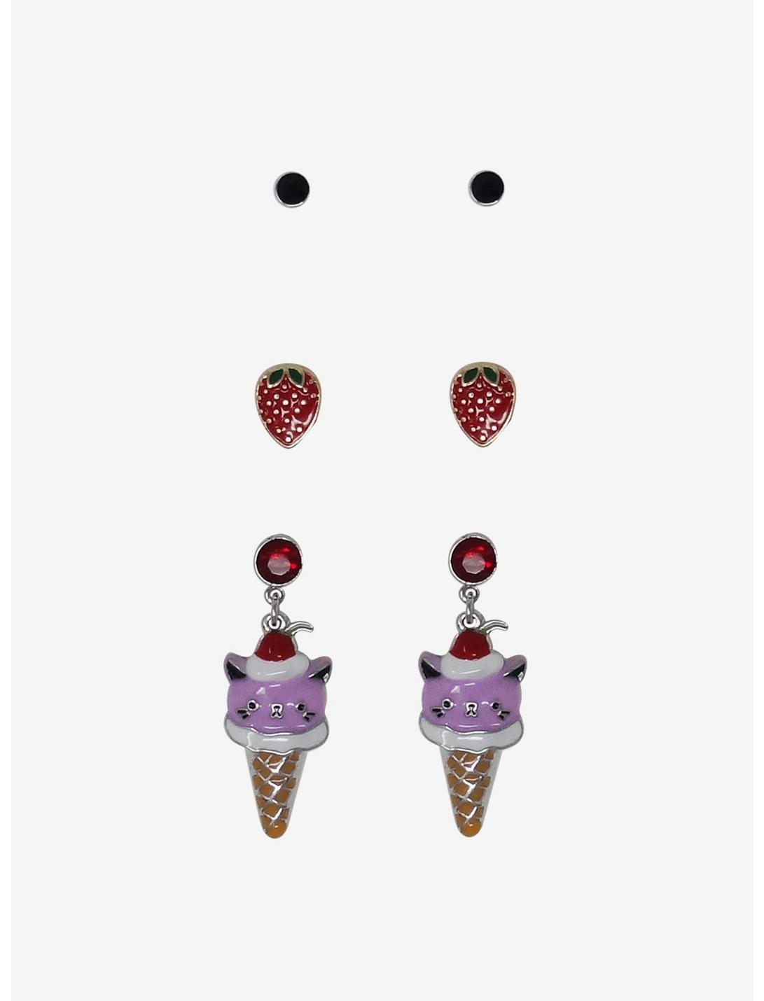 Strawberry & Kitty Ice Cream Stud Earring Set, , hi-res