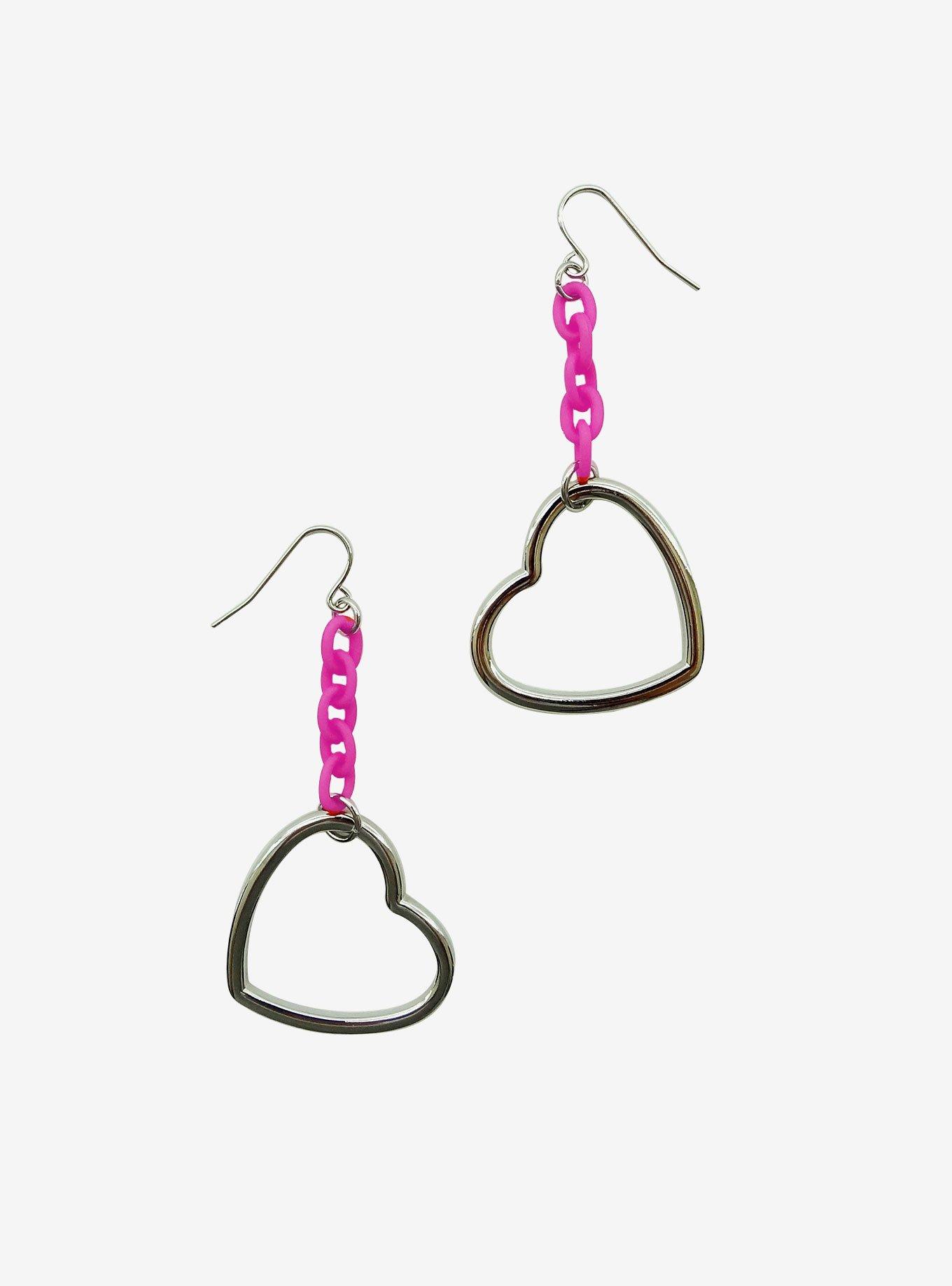 Heart Pink Chain Drop Earrings | Hot Topic
