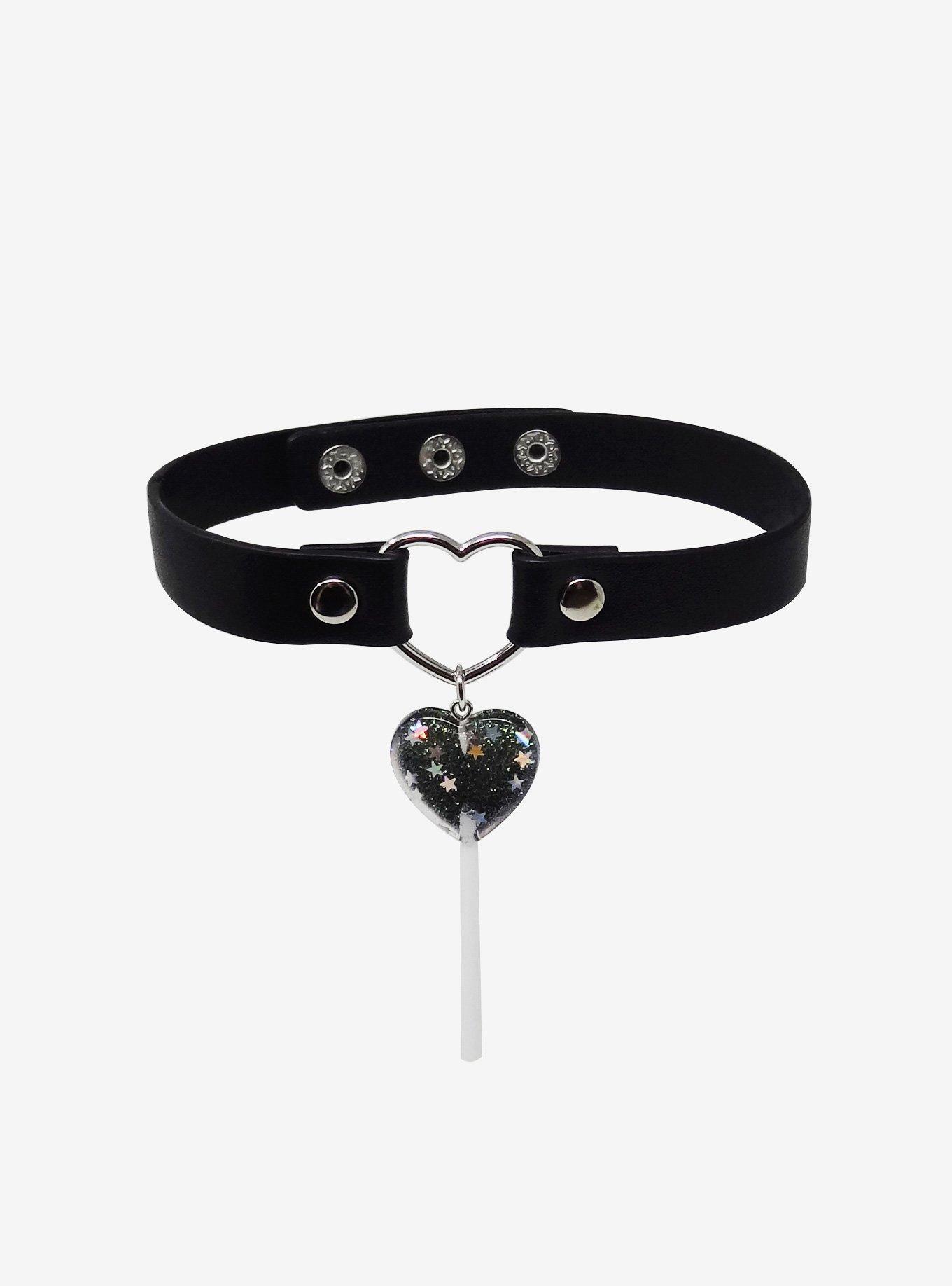 Heart Lollipop Faux Leather Choker, , hi-res