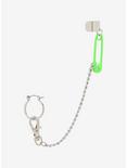 Neon Green Safety Pin Chain Ear Cuff, , hi-res
