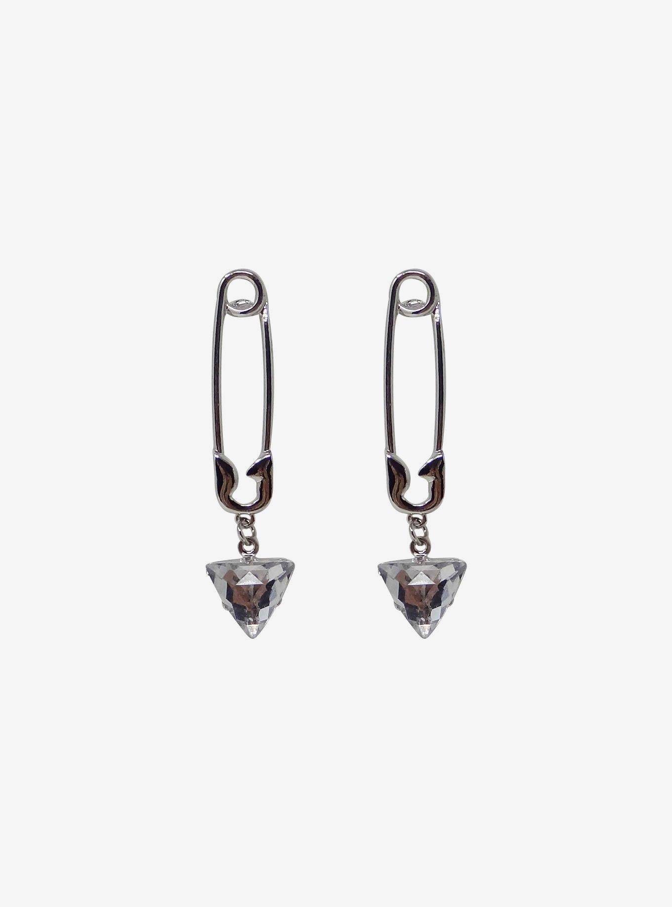 Safety Pin Gem Dangle Earrings Hot Topic