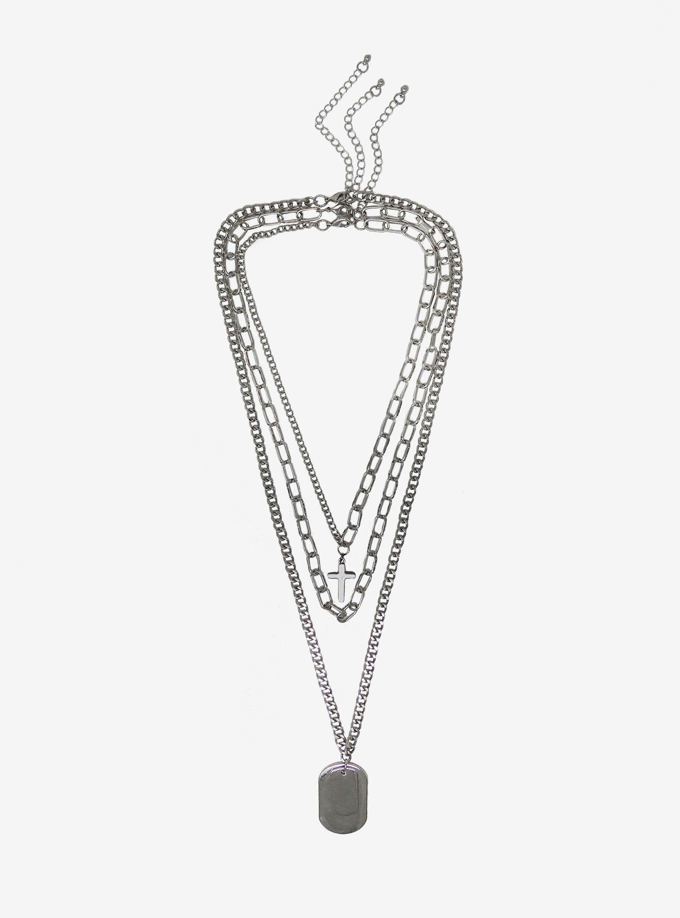 Dog Tag & Cross Chain Necklace Set, , hi-res