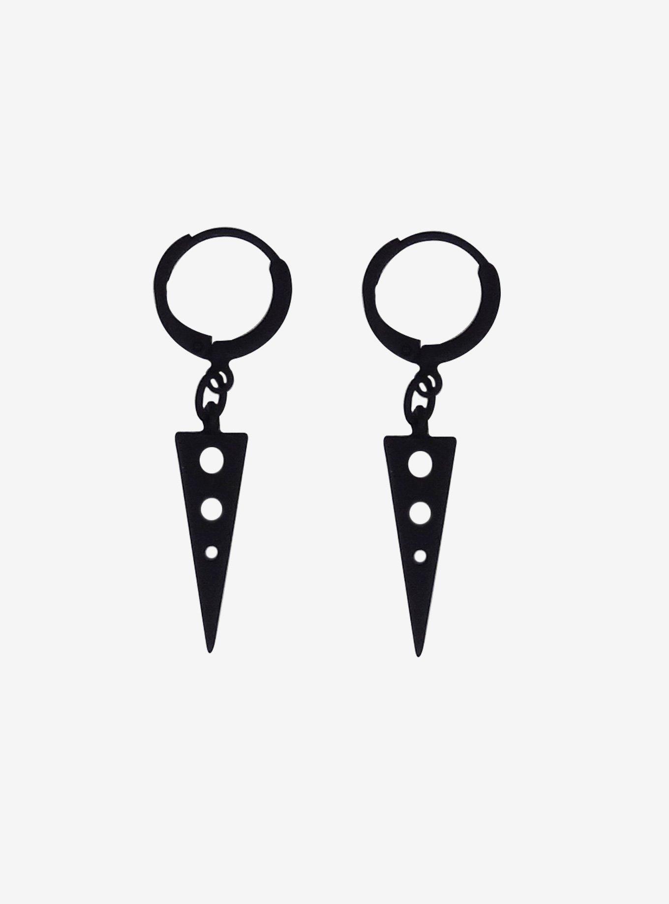 Black Triangle Hoop Earrings, , hi-res