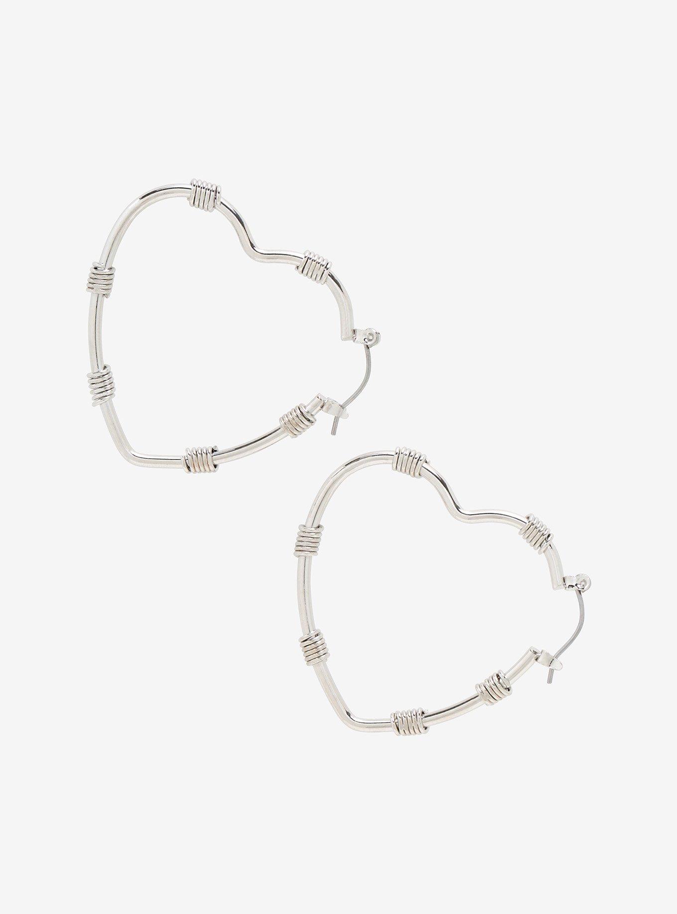 Barbed Wire Heart Hoop Earrings, , hi-res