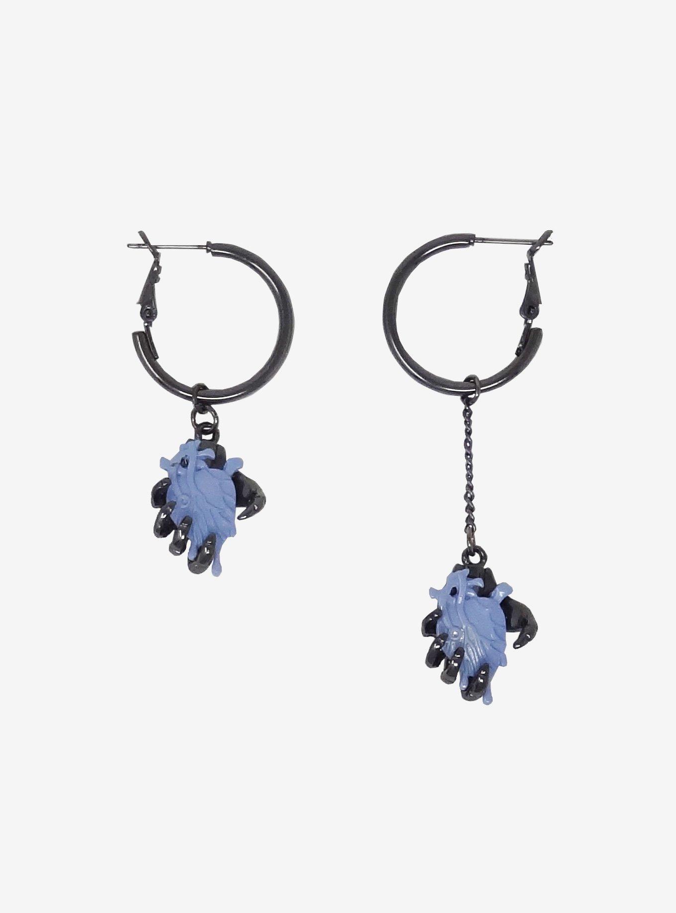 Heart Hand Mismatch Hoop Earrings, , hi-res