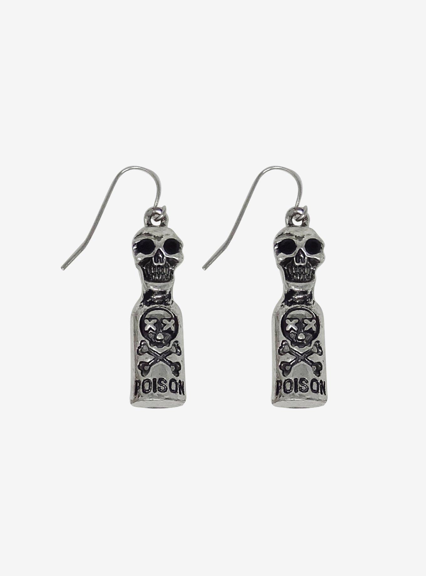 Skull Poison Bottle Dangle Earrings, , hi-res