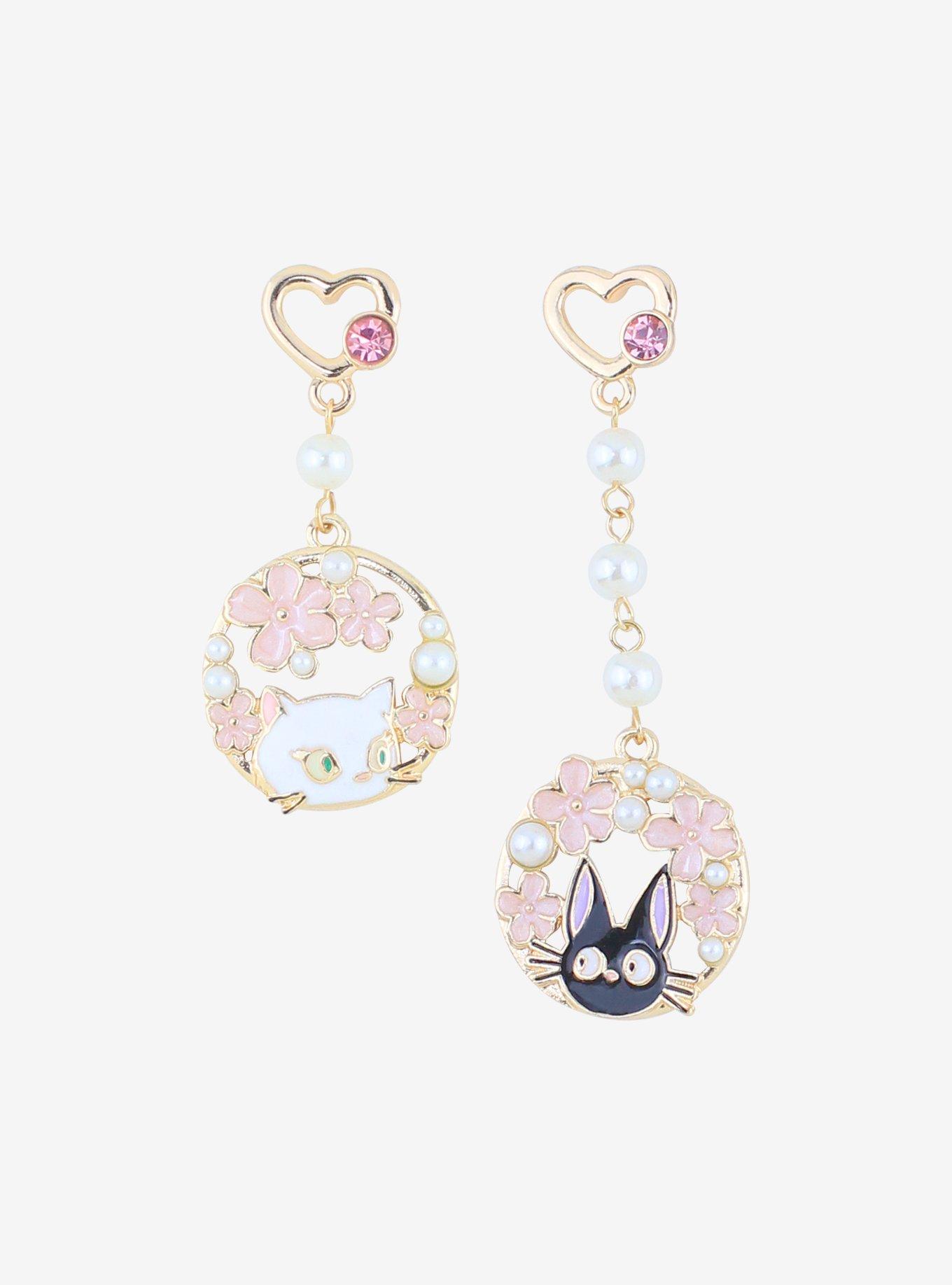 Studio Ghibli Kiki's Delivery Service Jiji & Lily Sakura Mismatch Earrings, , hi-res