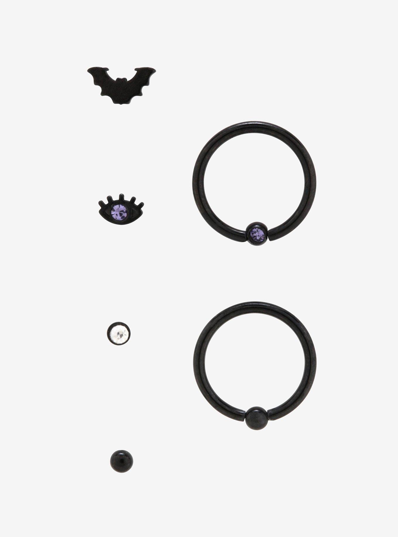 Bat & Eye Nose Stud & Hoop 6 Pack Hot Topic