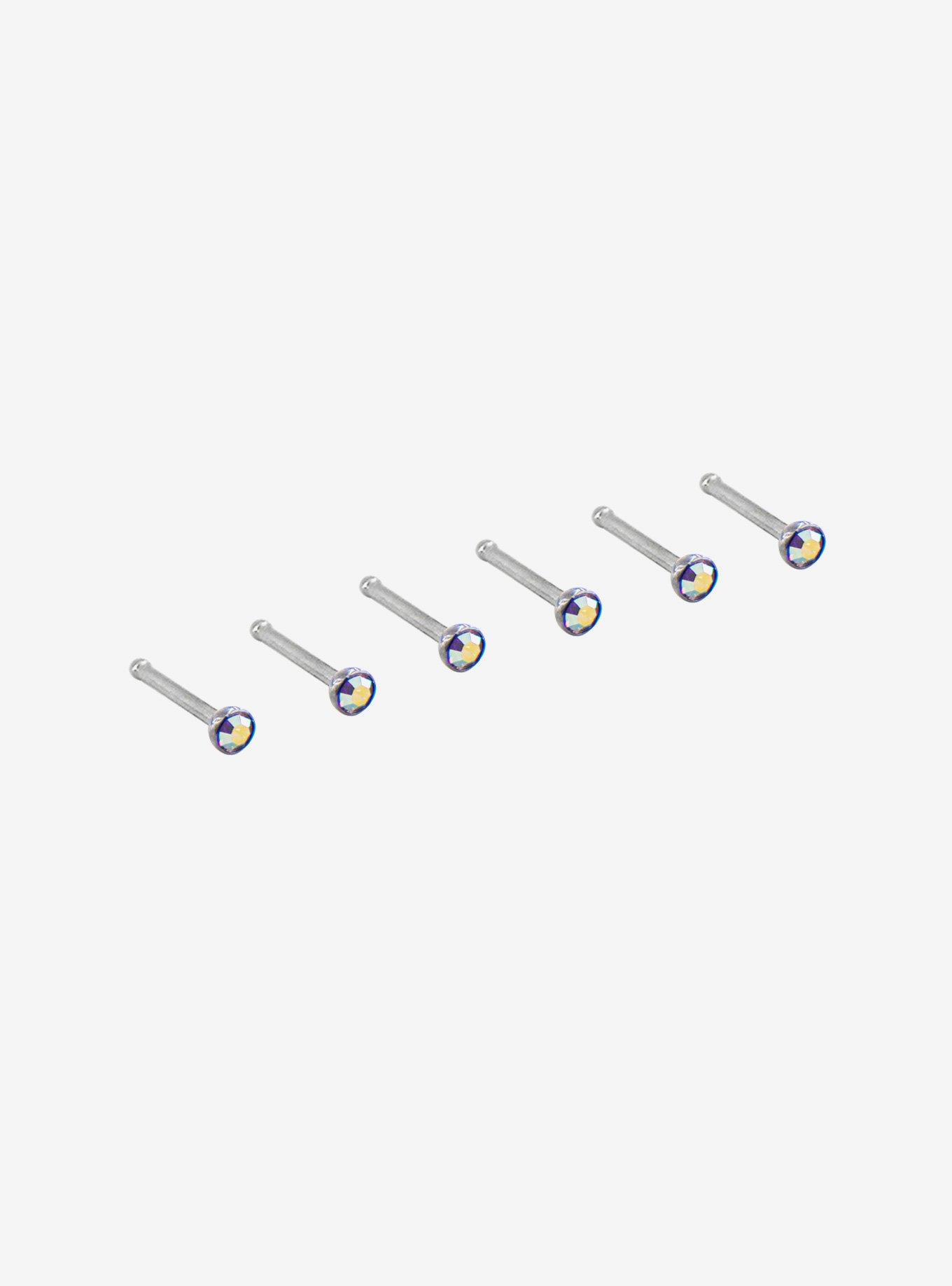 Steel Iridescent CZ Nose Stud 6 Pack, MULTI, hi-res