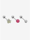 Steel Pink Ball & Star Barbell 3 Pack, PINK, hi-res