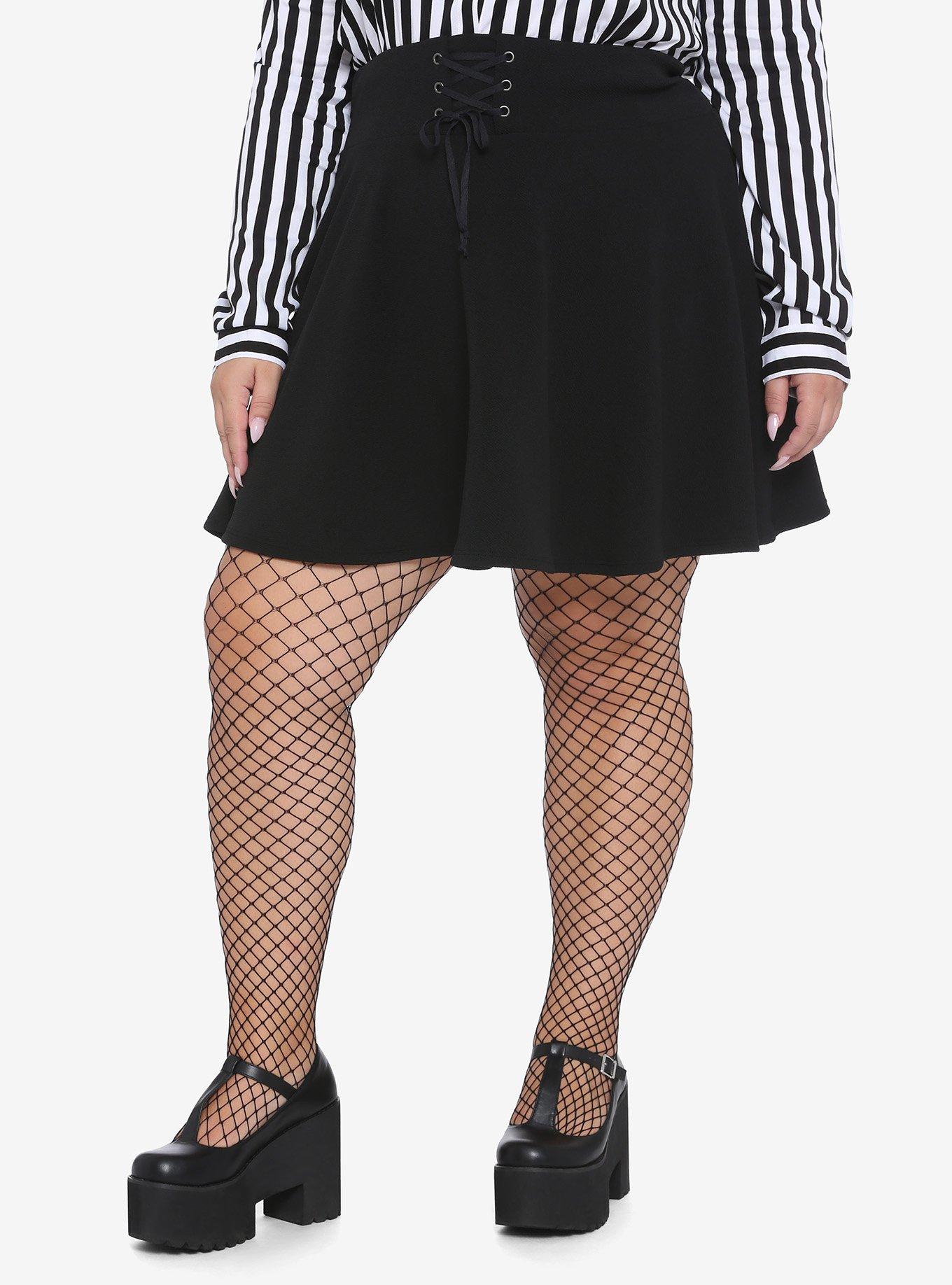 Lace-Up Skater Skirt Plus Size, BLACK, hi-res