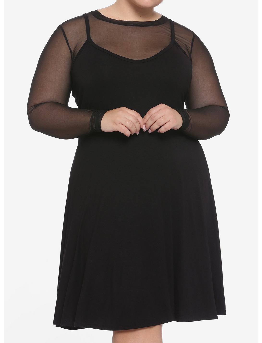 Black Mesh Layered Dress Plus Size, MULTI, hi-res