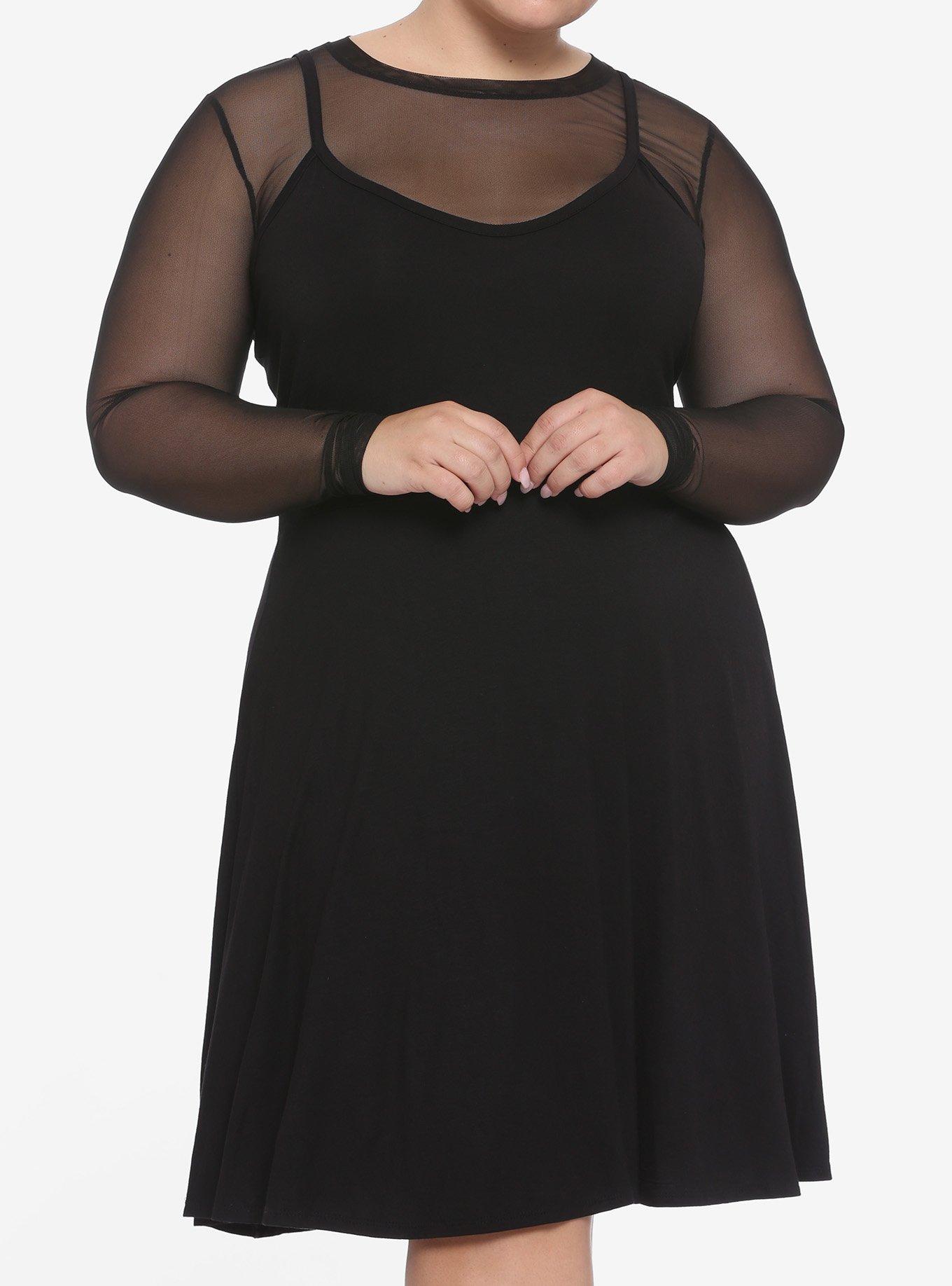 Black Mesh Layered Dress Plus Size, MULTI, hi-res