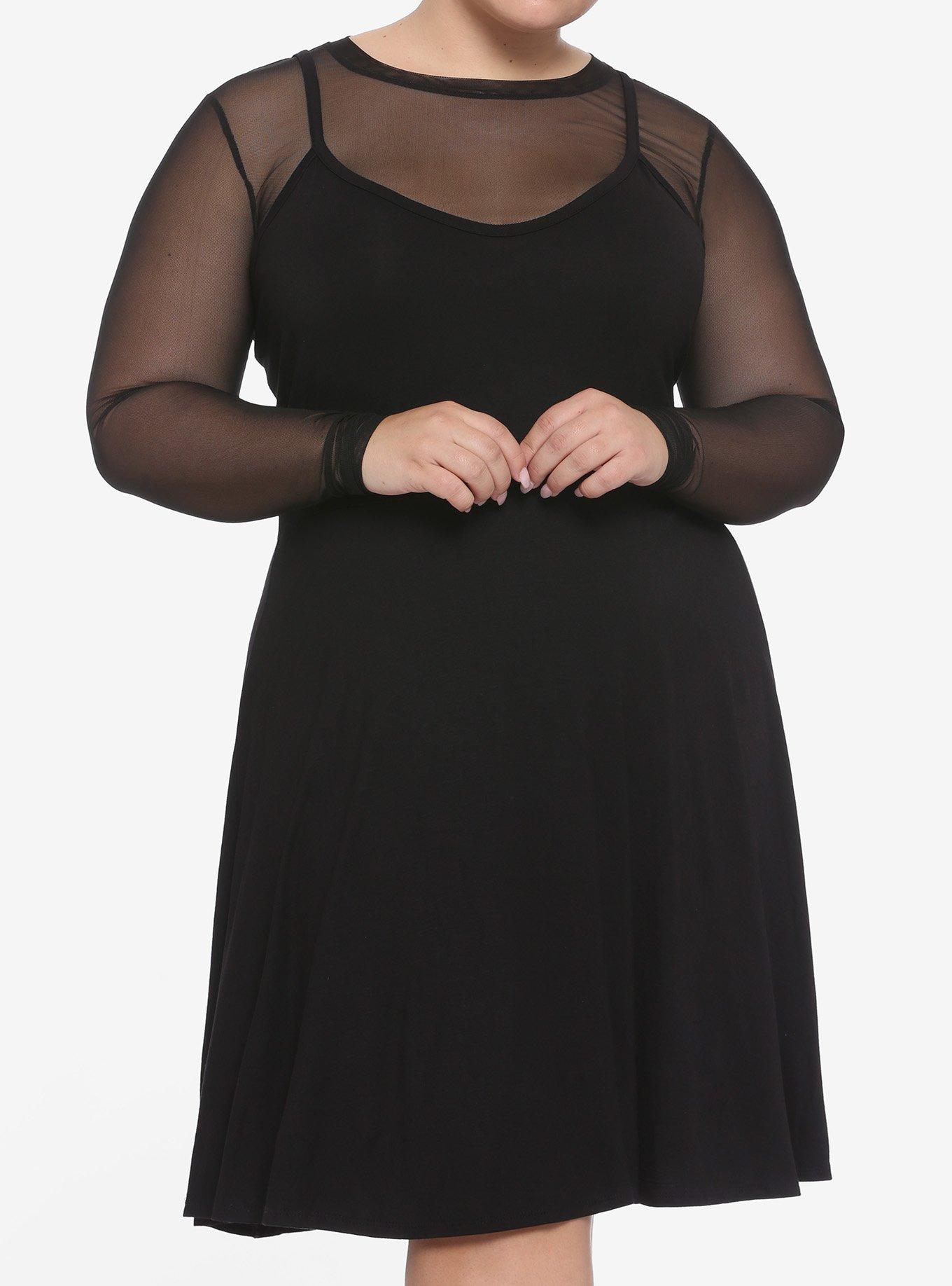 Black Mesh Layered Dress Plus Size, MULTI, hi-res