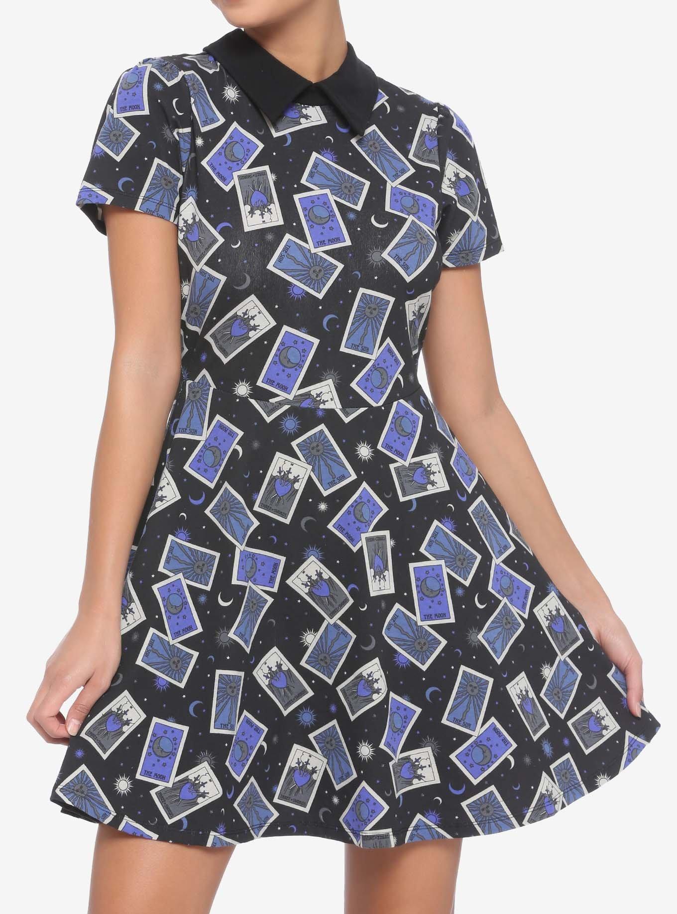 Black & Blue Tarot Cards Collared Dres, MULTI, hi-res
