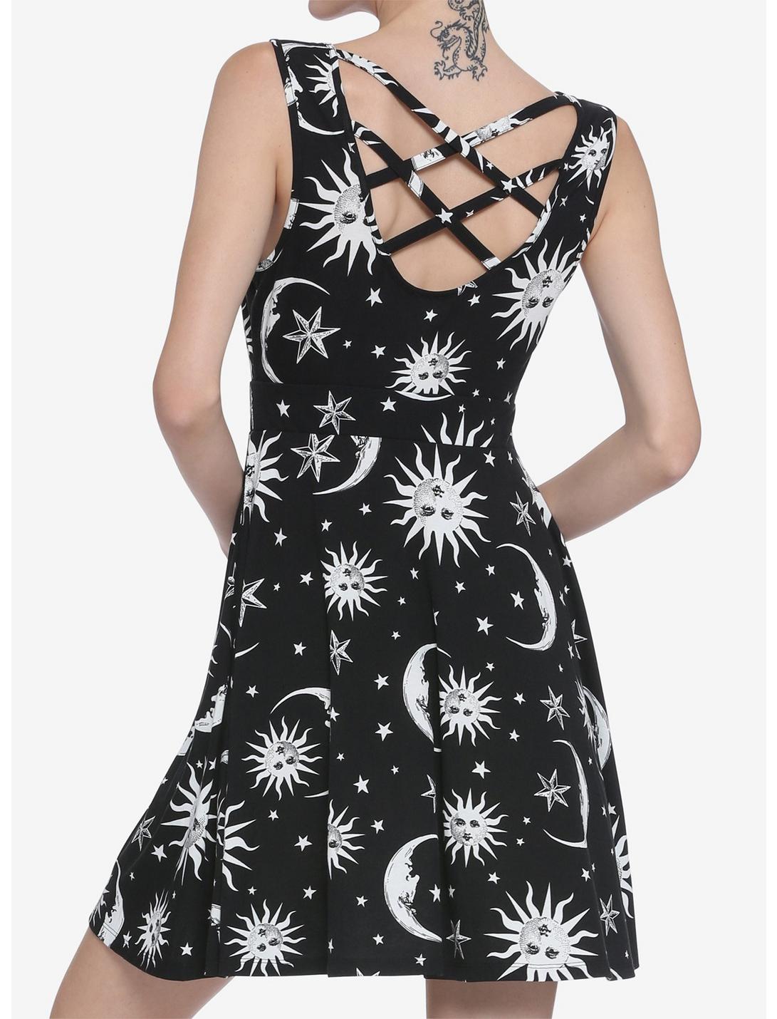Black & White Celestial Strappy Back Dress, BLACK  WHITE, hi-res