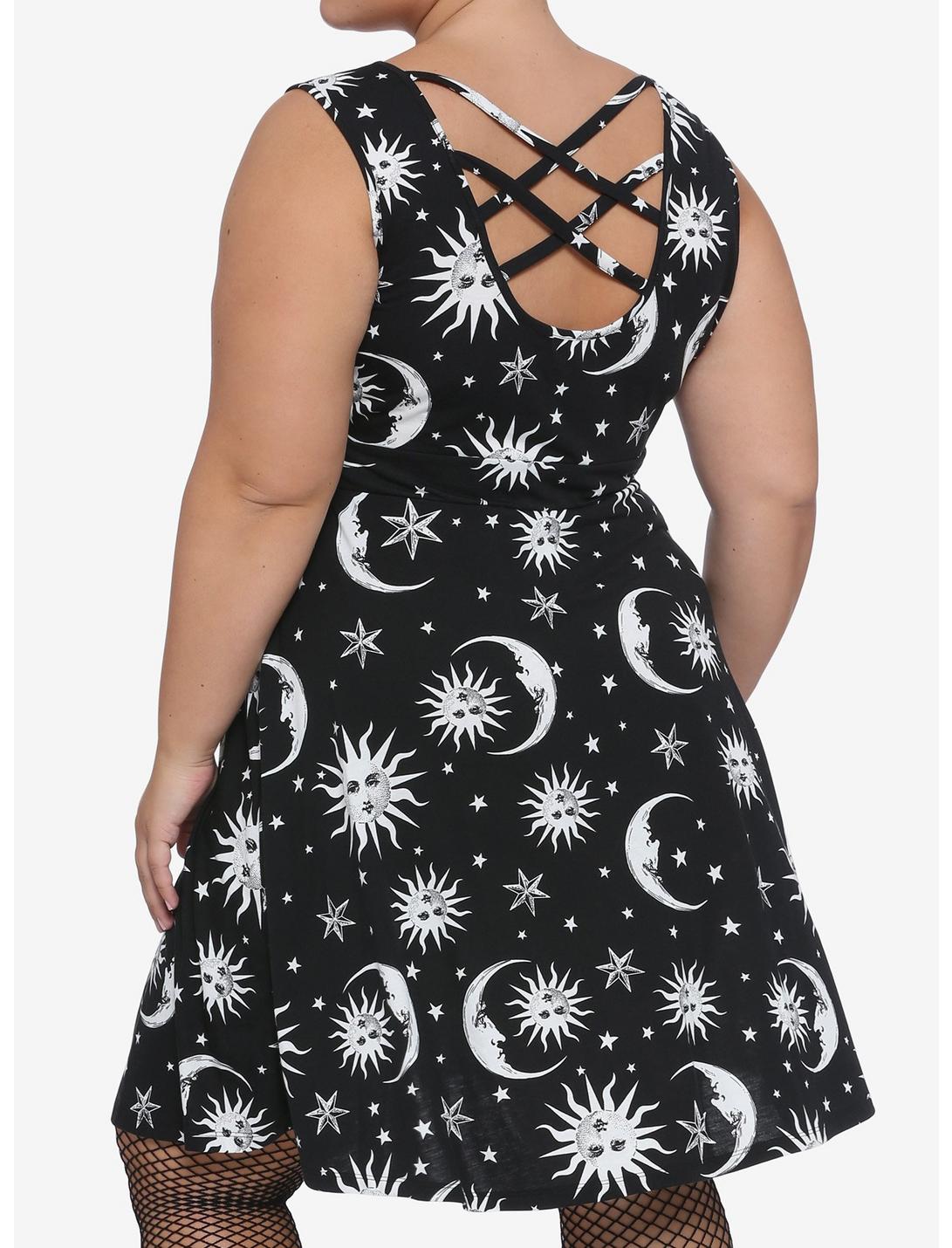 Black & White Celestial Strappy Back Dress Plus Size, BLACK  WHITE, hi-res