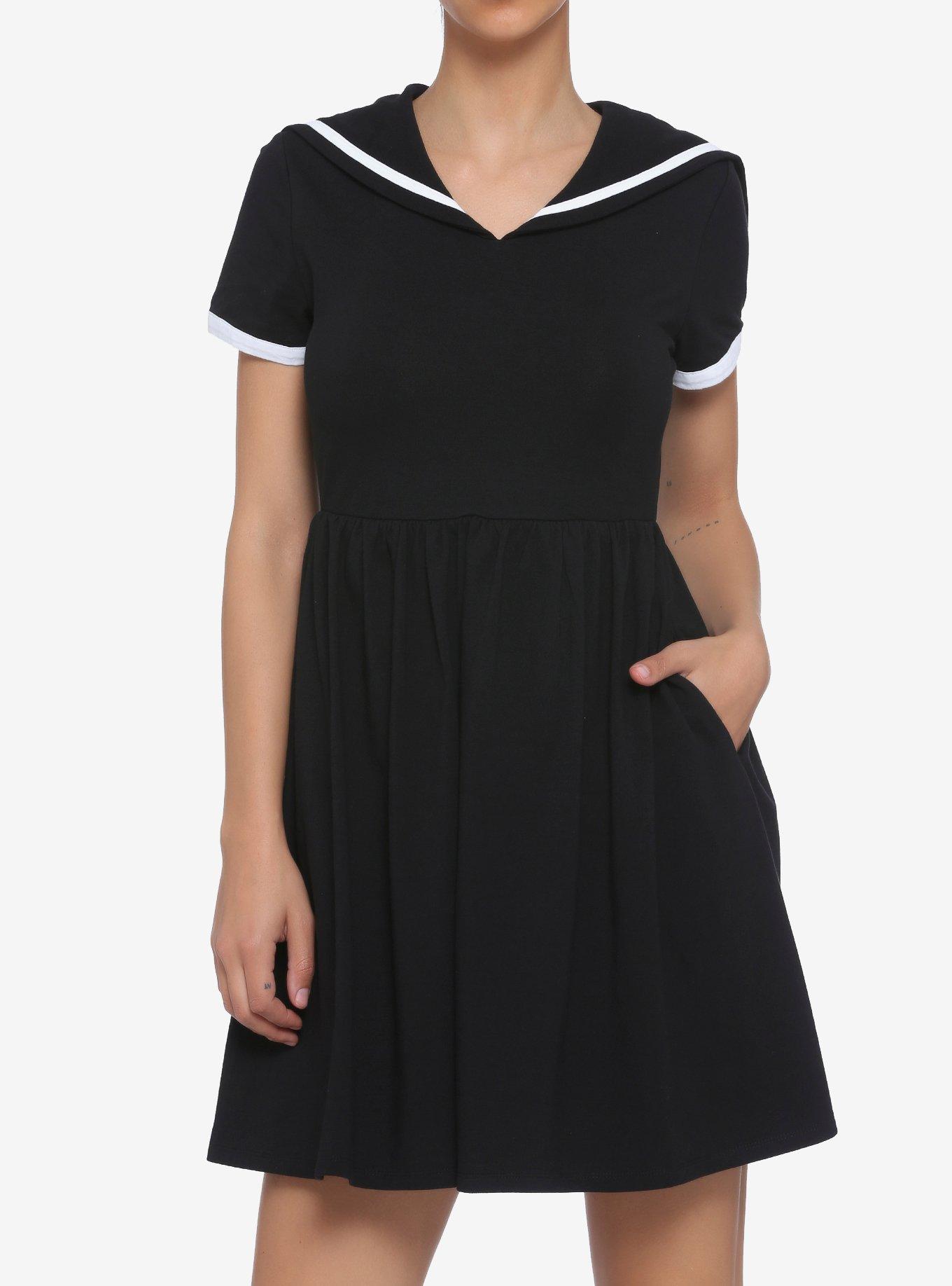 Black & White Sailor Skater Dress, BLACK  WHITE, hi-res