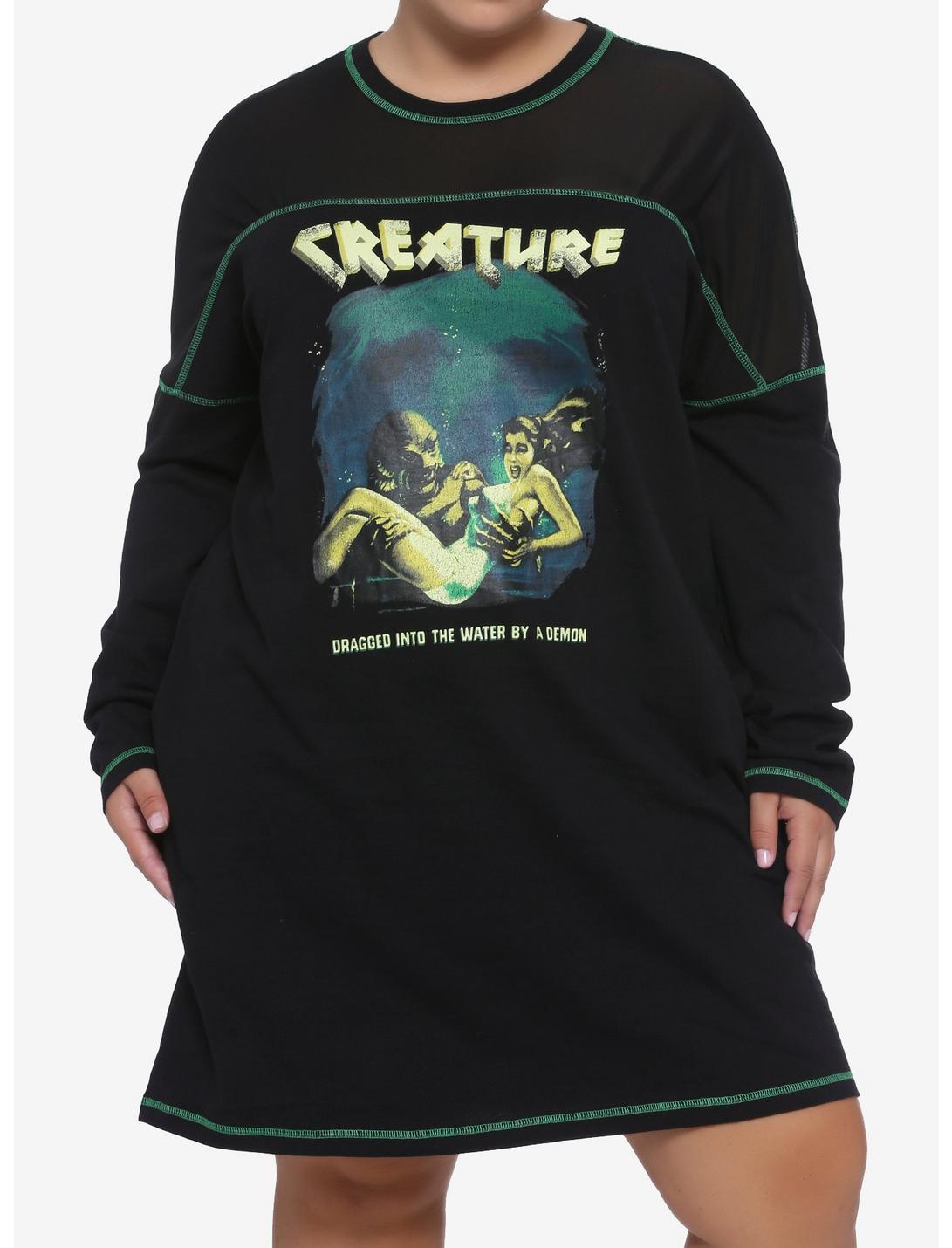 Universal Monsters Creature From The Black Lagoon Long-Sleeve T-Shirt Dress Plus Size, MULTI, hi-res