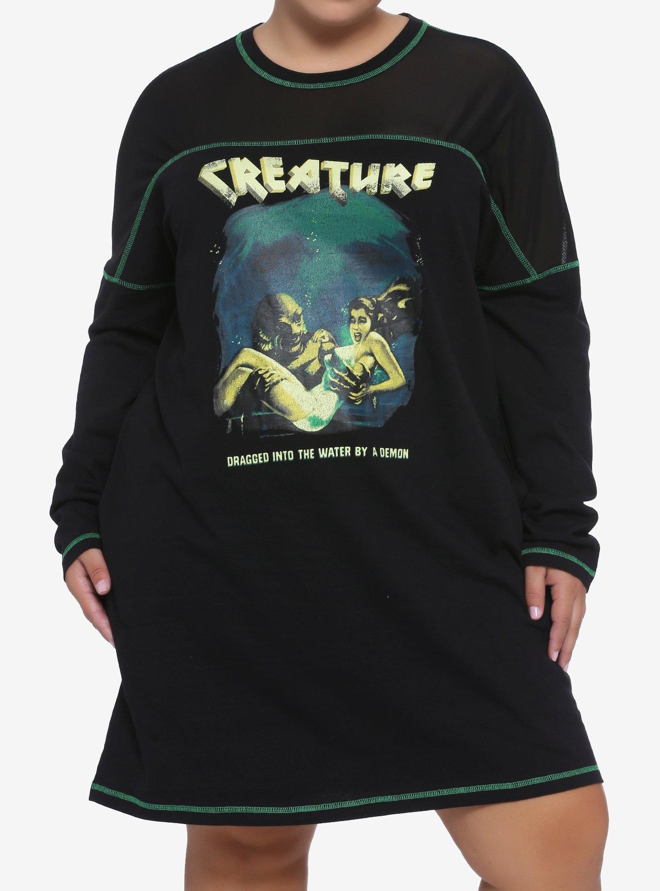 Universal Monsters Creature From The Black Lagoon Long-Sleeve T-Shirt Dress Plus Size, MULTI, hi-res