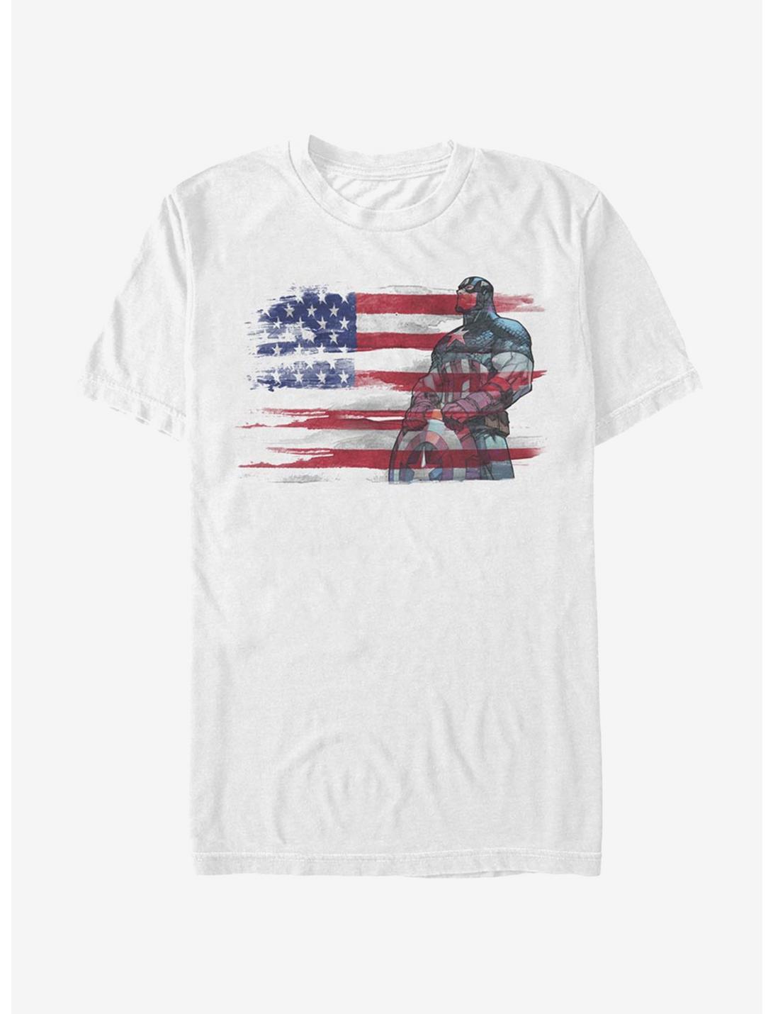 Marvel Captain America Watercolor Flag T-Shirt, WHITE, hi-res