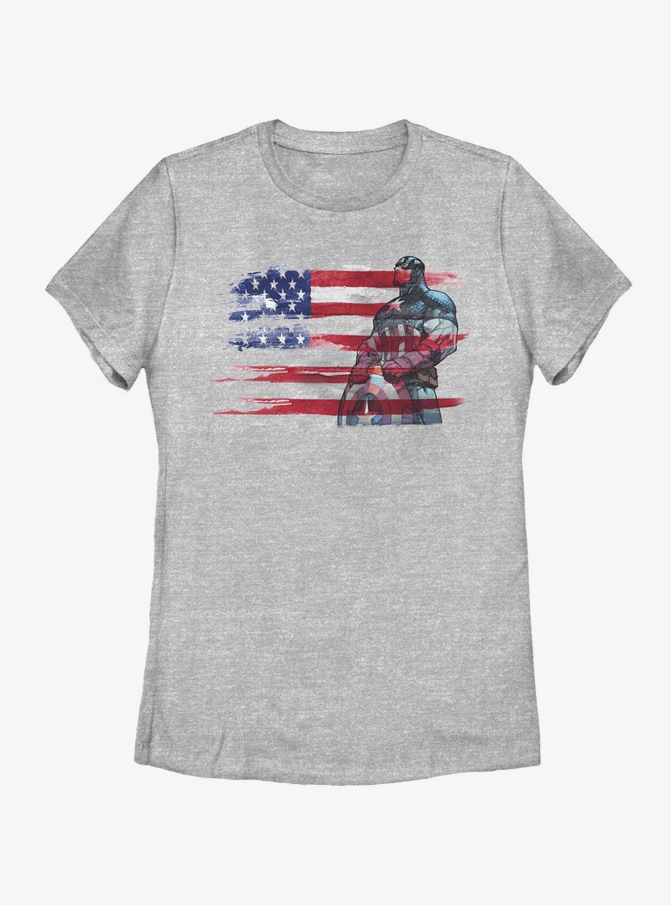 Marvel Captain America Watercolor Flag Womens T-Shirt, , hi-res