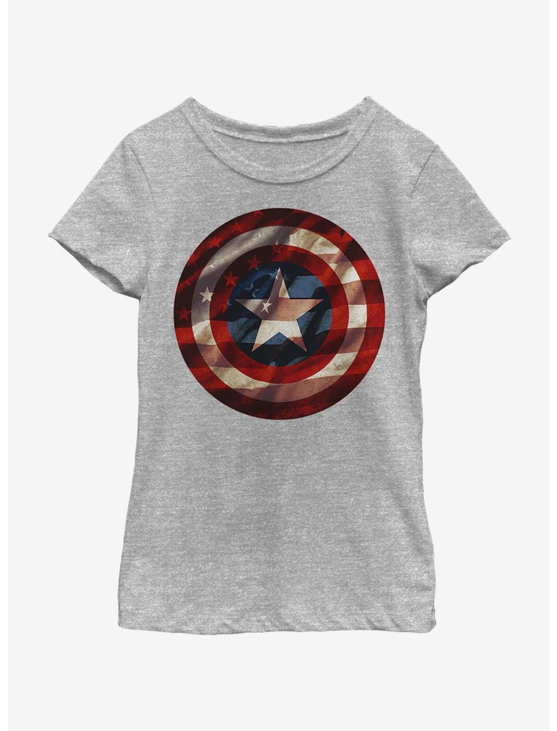 Marvel Captain America Flag Shield Youth Girls T-Shirt, ATH HTR, hi-res