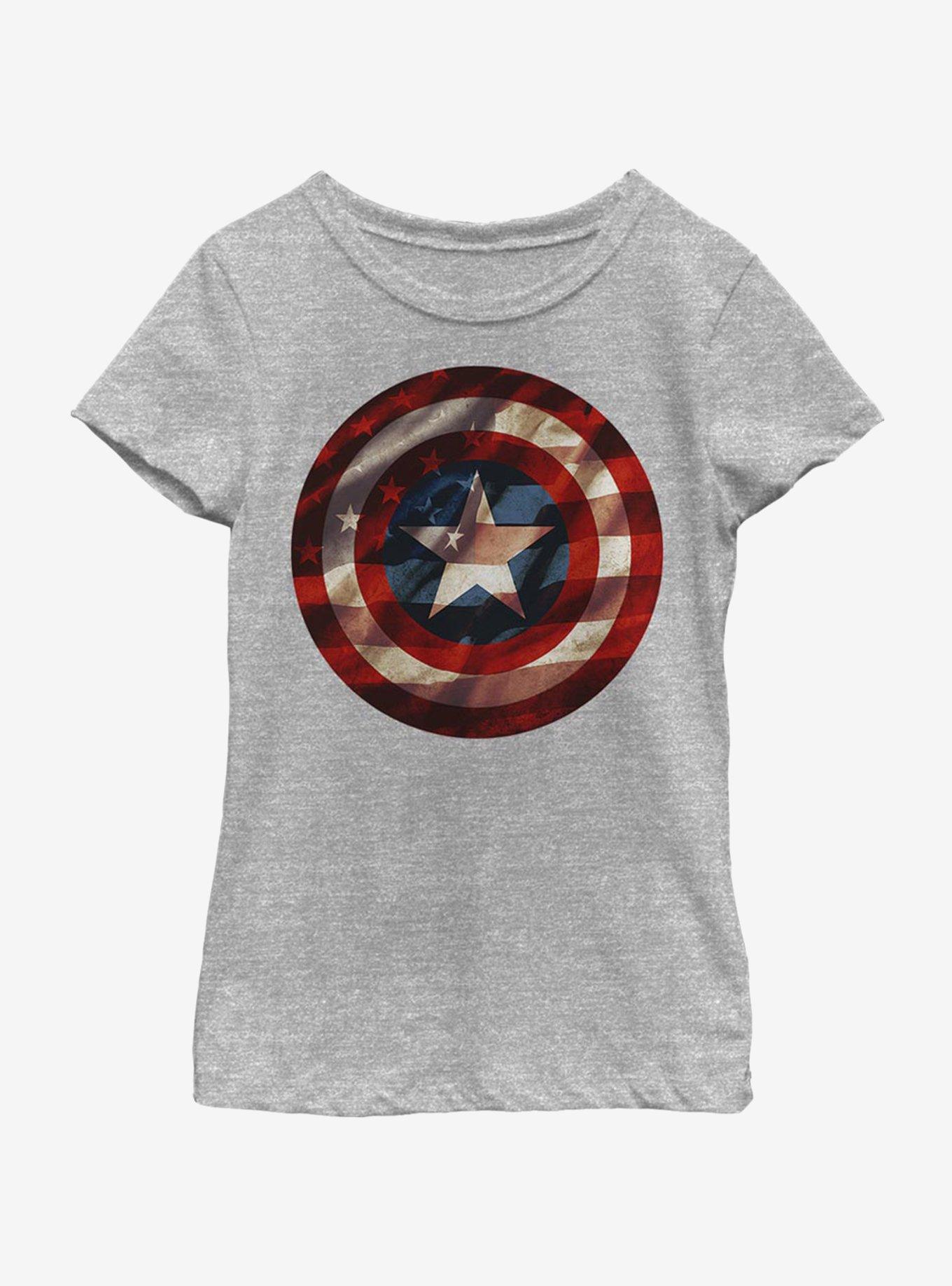 Marvel Captain America Flag Shield Youth Girls T-Shirt, ATH HTR, hi-res