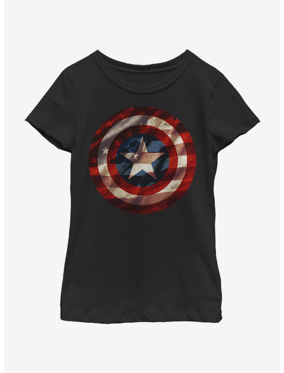 Marvel Captain America Flag Shield Youth Girls T-Shirt, BLACK, hi-res