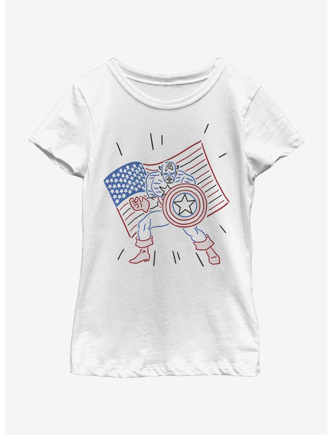 Marvel Captain America Neon Cap Youth Girls T-Shirt, WHITE, hi-res