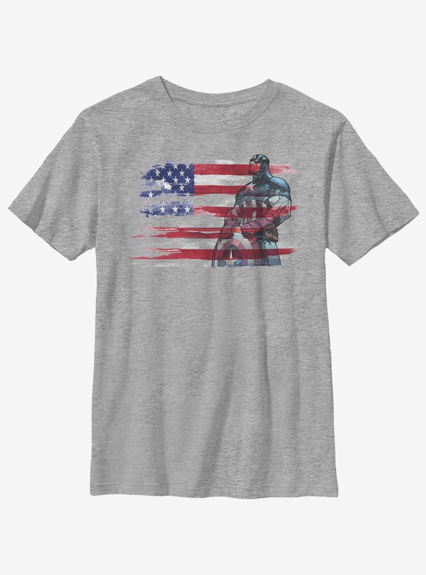 Marvel Captain America Watercolor Flag Youth T-Shirt, , hi-res