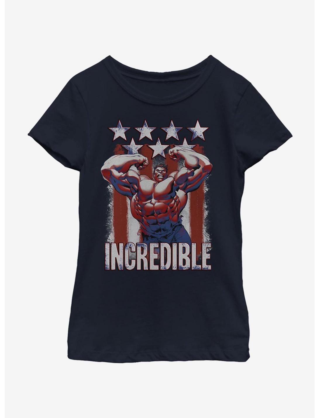 Marvel Hulk Flag Youth Girls T-Shirt, NAVY, hi-res