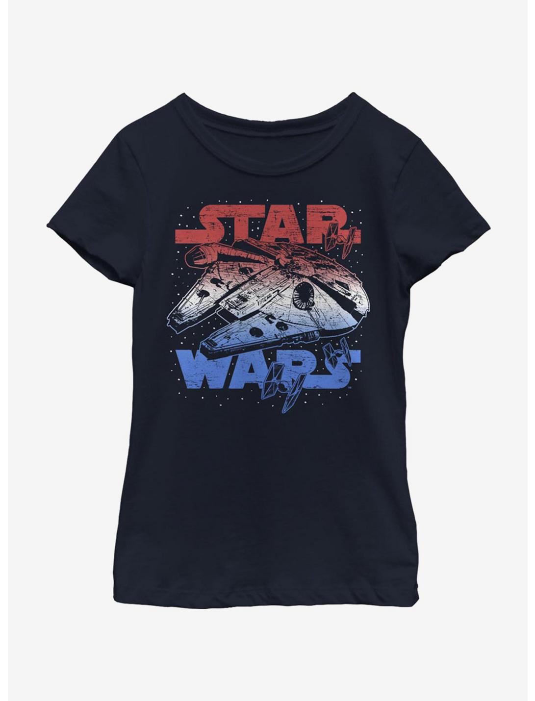Star Wars Star Spangled Falcon Youth Girls T-Shirt, NAVY, hi-res