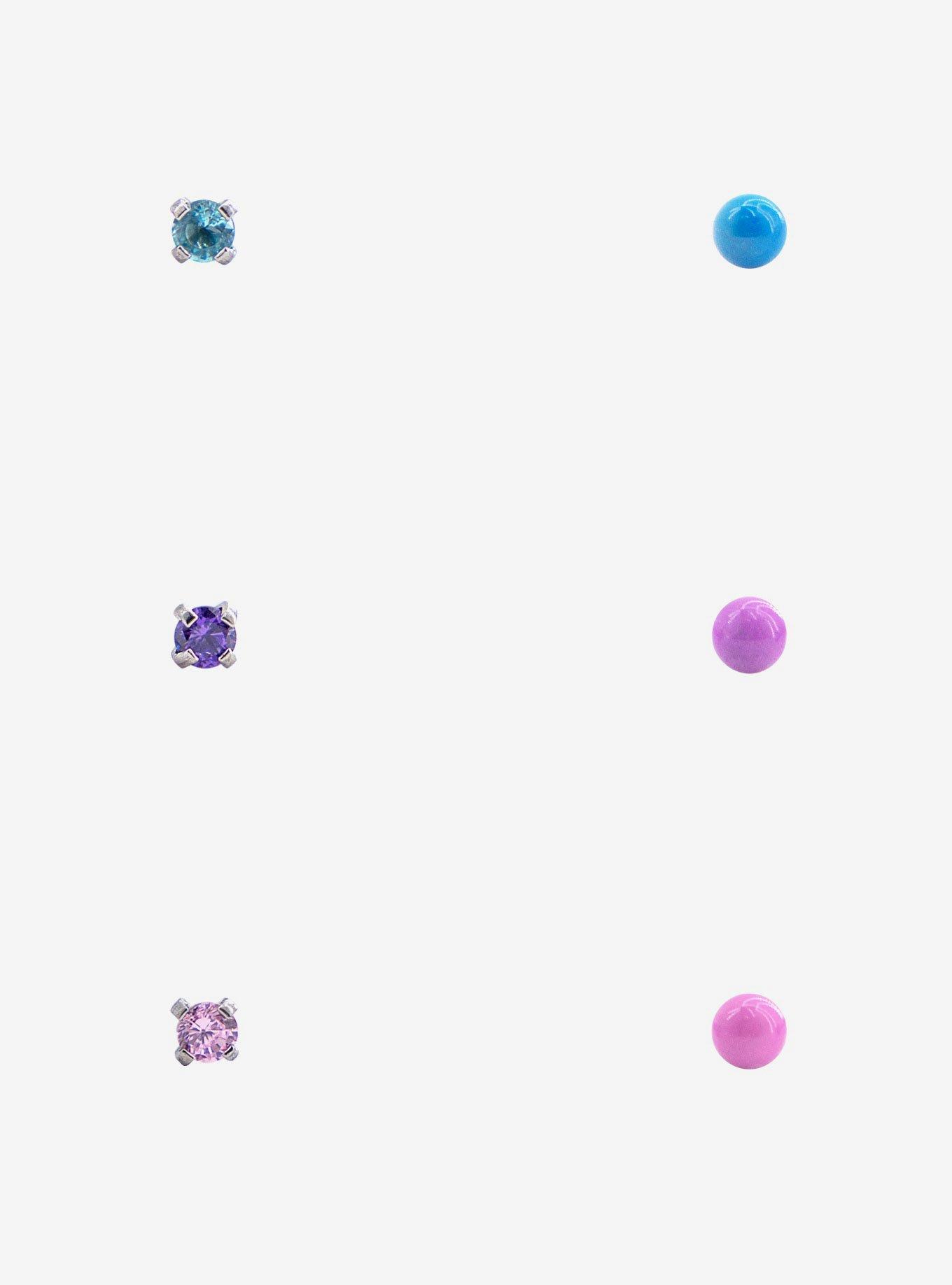 Steel Silver & Pastel Nose Stud 6 Pack, MULTI, hi-res