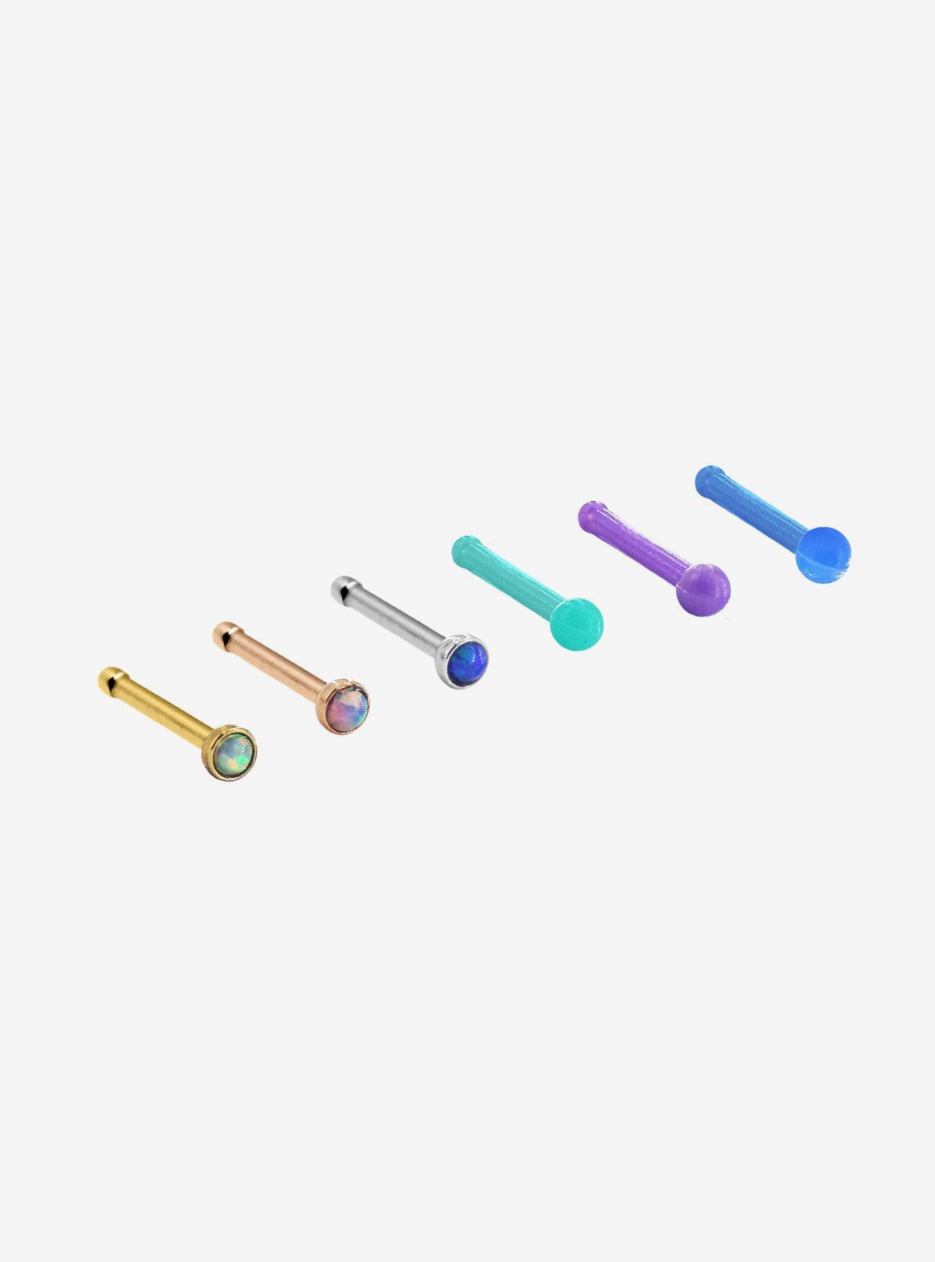 Steel Pastel Opal Nose Stud 6 Pack, MULTI, hi-res